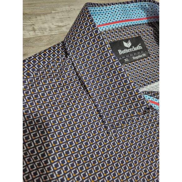 Buttercloth Men's Dress Shirt XL Cotton Regular Fit Long Sleeve Black Yellow - Picture 1 of 16